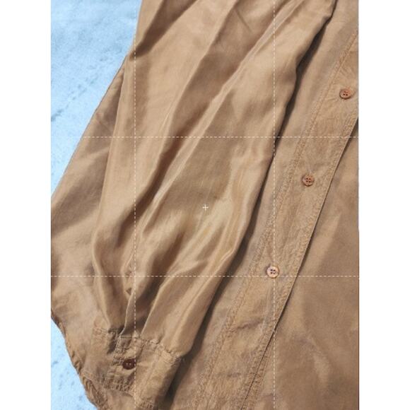Vintage CLIO Long Sleeve Button Front Silk Blouse Size 14 Brown Copper Office - Picture 4 of 11